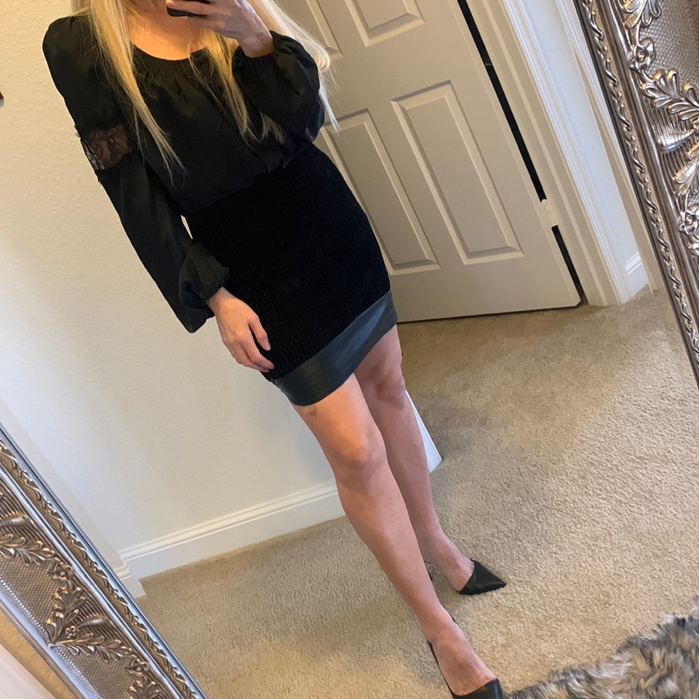 Bar III Velvet  printed, leather trim skirt - Picture 5 of 17